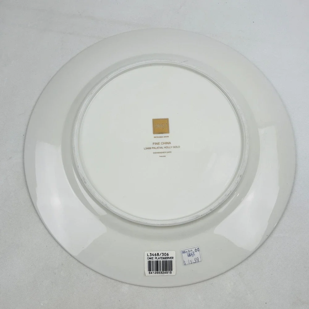Mikasa Palatial Holly Gold Cake Plate & Server Red Gold Trim Holidays Christmas